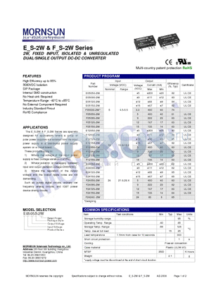 E2405S-2W datasheet - DUAL/SINGLE OUTPUT DC-DC CONVERTER