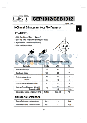 CEP1012 datasheet - N-Channel Enhancement Mode Field Transistor