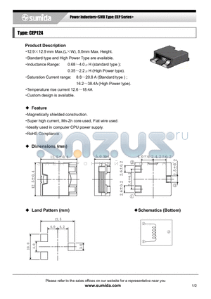 CEP124 datasheet - Power Inductors<SMD Type: CEP Series>