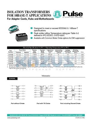 E2457NL datasheet - ISOLATION TRANSFORMERS FOR 10BASE-T APPLICATIONS