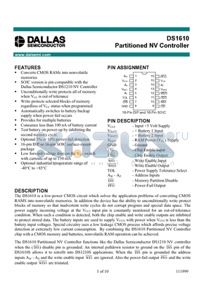 DS1610 datasheet - Partitioned NV Controller