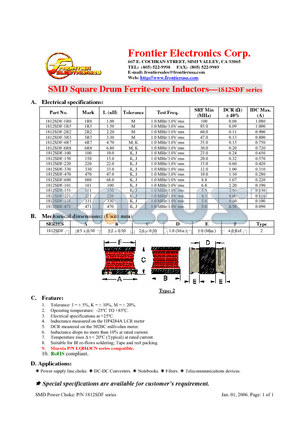 1812SDF-1R0 datasheet - SMD Square Drum Ferrite-core Inductors