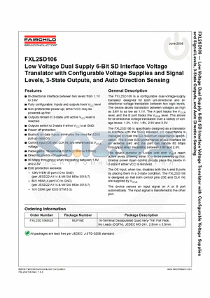 FXL2SD106 datasheet - Low Voltage Dual Supply 6-Bit SD Interface Voltage Translator with Configurable Voltage Supplies