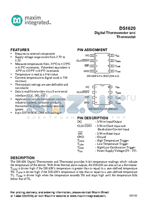 DS1620S datasheet - Digital Thermometer and Thermostat