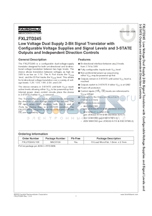 FXL2TD245 datasheet - Low Voltage Dual Supply 2-Bit Signal Translator with Configurable Voltage Supplies and Signal Levels 3-STATE Outputs and Independent