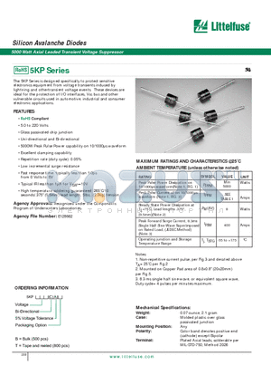 5KP14A datasheet - Silicon Avalanche Diodes - 5000 Watt Axial Leaded Transient Voltage Suppressor