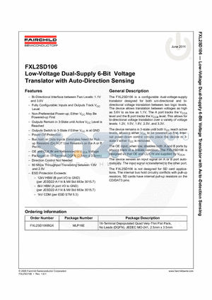 FXL2SD106_11 datasheet - Low-Voltage Dual-Supply 6-Bit Voltage Translator with Auto-Direction Sensing