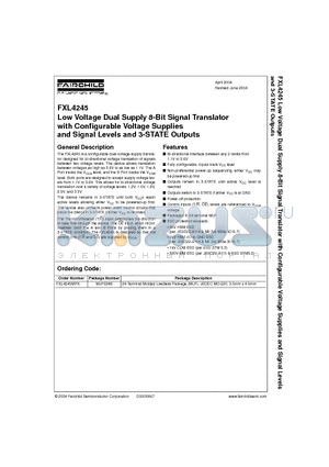 FXL4245 datasheet - Low Voltage Dual Supply 8-Bit Signal Translator with Configurable Voltage Supplies and Signal Levels and 3-STATE Outputs