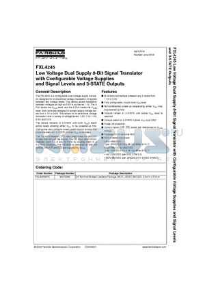FXL4245MPX datasheet - Low Voltage Dual Supply 8-Bit Signal Translator with Configurable Voltage Supplies and Signal Levels and 3-STATE Outputs