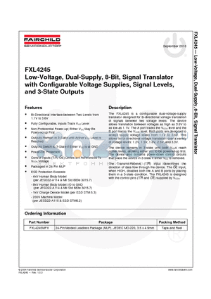 FXL4245_10 datasheet - Low-Voltage, Dual-Supply, 8-Bit, Signal Translator with Configurable Voltage Supplies, Signal Levels, and 3-State Outputs