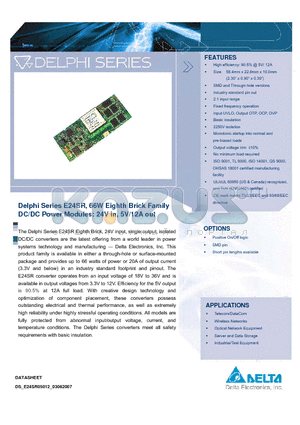 E24SR05012PKFA datasheet - Delphi Series E24SR, 66W Eighth Brick Family DC/DC Power Modules: 24V in, 5V/12A out