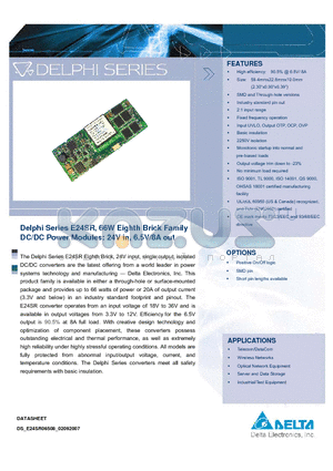 E24SR06508PMFA datasheet - Delphi Series E24SR, 66W Eighth Brick Family DC/DC Power Modules: 24V in, 6.5V/8A out