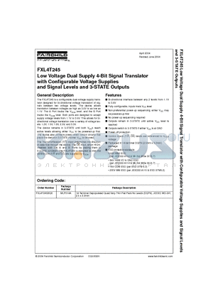 FXL4T245BQX datasheet - Low Voltage Dual Supply 4-Bit Signal Translator with Configurable Voltage Supplies and Signal Levels and 3-STATE Outputs