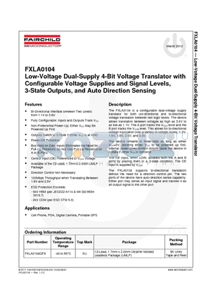 FXLA0104 datasheet - Low-Voltage Dual-Supply 4-Bit Voltage Translator with Configurable Voltage Supplies and Signal Levels,