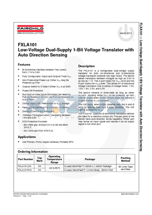 FXLA101 datasheet - Low-Voltage Dual-Supply 1-Bit Voltage Translator with Auto Direction Sensing