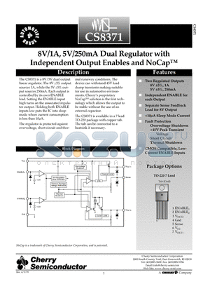 CS8371ETVA7 datasheet - 8V/1A, 5V/250mA Dual Regulator with Independent Output Enables and NoCap