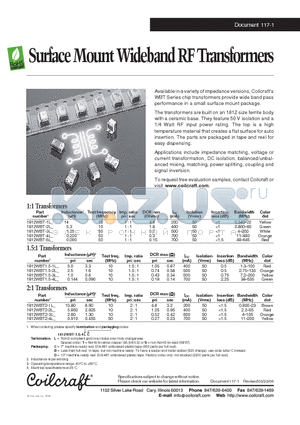 1812WBT-4L datasheet - Surface Mount Wideband RF Transformers