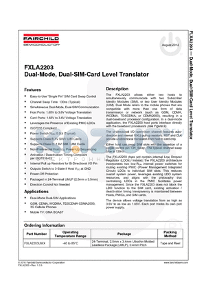FXLA2203 datasheet - Dual-Mode, Dual-SIM-Card Level Translator