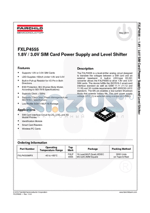 FXLP4555 datasheet - 1.8V / 3.0V SIM Card Power Supply and Level Shifter
