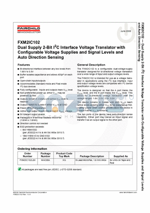 FXM2IC102 datasheet - Dual Supply 2-Bit I2C Interface Voltage Translator with Configurable Voltage Supplies and Signal Levels and Auto Direction Sensing