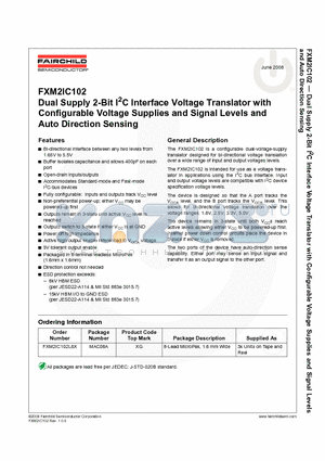 FXM2IC102L8X datasheet - Dual Supply 2-Bit I2C Interface Voltage Translator with Configurable Voltage Supplies and Signal Levels and Auto Direction Sensing