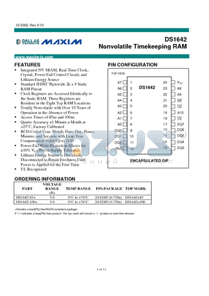 DS1642-100 datasheet - Nonvolatile Timekeeping RAM