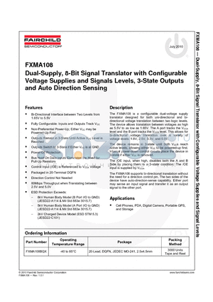 FXMA108 datasheet - Dual-Supply, 8-Bit Signal Translator with Configurable Voltage Supplies and Signals Levels, 3-State Outputs and Auto Direction Sensing