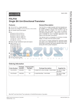 FXLP34P5X datasheet - Single Bit Uni-Directional Translator