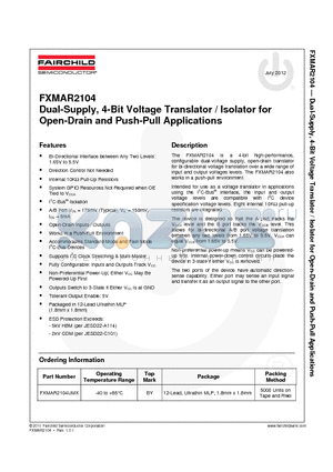 FXMAR2104UMX datasheet - Dual-Supply, 4-Bit Voltage Translator / Isolator for Open-Drain
