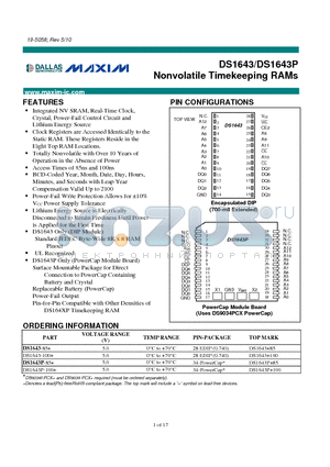 DS1643-85 datasheet - Nonvolatile Timekeeping RAMs