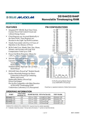 DS16440-120 datasheet - Nonvolatile Timekeeping RAM