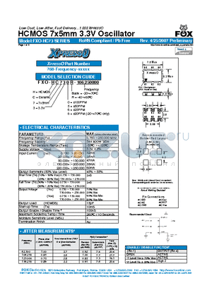 FXO-HC735-24.576 datasheet - Low Cost, Low Jitter, Fast Delivery...1.888.XPRESSO HCMOS 7x5mm 3.3V Oscillator