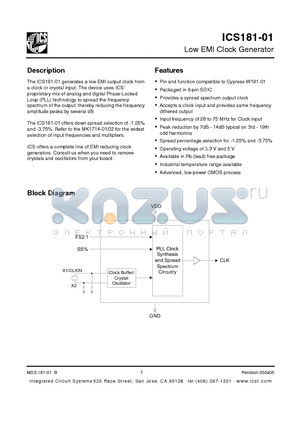 181M01LF datasheet - Low EMI Clock Generator