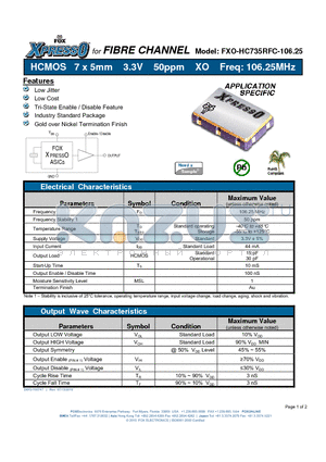 FXO-HC735RFC-10625 datasheet - FIBRE CHANNEL