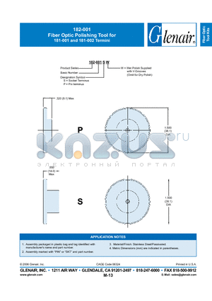 182-001PW datasheet - Fiber Optic Polishing Tool for