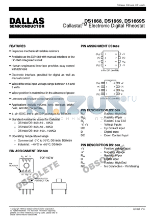 DS1669 datasheet - ELECTRONIC DIGITAL RHEOSTAT