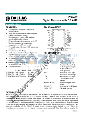 DS1667-100 datasheet - Digital Resistor with OP AMP