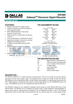 DS1669-010 datasheet - Dallastat Electronic Digital Rheostat