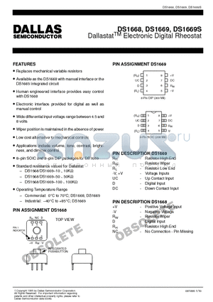DS1668 datasheet - ELECTRONIC DIGITAL RHEOSTAT