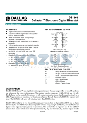 DS1669 datasheet - Dallastat Electronic Digital Rheostat