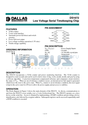 DS1672 datasheet - Low Voltage Serial Timekeeping Chip