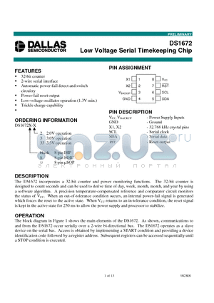 DS1672S-33 datasheet - Low Voltage Serial Timekeeping Chip