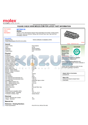 87792-2116 datasheet - 2.00mm (.079) Pitch Board-to-Board Panel Detachable PCB Header, Surface Mount, 16 Circuits, Gold (Au) Selective Plating, with Pick-and-Place Cap