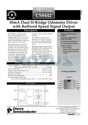 CS8442XN8 datasheet - 85mA Dual H-Bridge Odometer Driver with Buffered Speed Signal Output