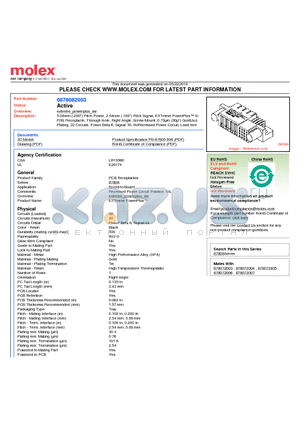 87808-2003 datasheet - 5.08mm (.200) Pitch Power, 2.54mm (.100) Pitch Signal, EXTreme PowerPlus S-P(B) Receptacle, Through Hole, Right Angle