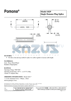 1829 datasheet - Single Banana Plug Splice