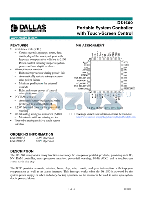 DS1680 datasheet - Portable System Controller with Touch-Screen Control