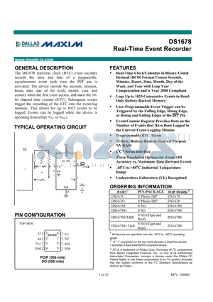 DS1678 datasheet - Real-Time Event Recorder