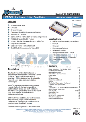 FXO-QC725-906 datasheet - LVPECL 7 x 5mm 2.5V Oscillator