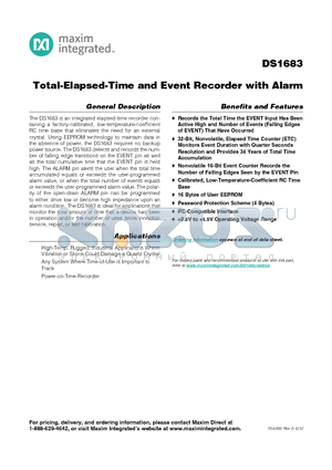 DS1683 datasheet - Total-Elapsed-Time and Event Recorder with Alarm
